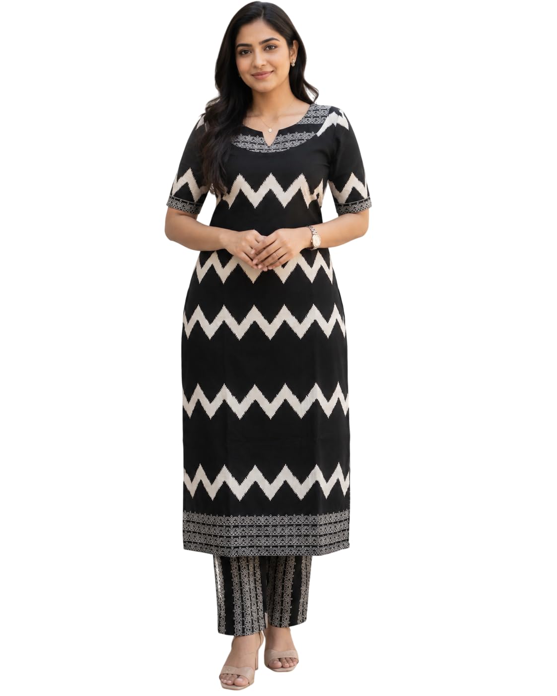 SNITCH Kurta Sets for Woman | Kurti Set for Womans | Kurti for Womens Latest | Suit for Women | Ethnic Kurta Set with Pants | Salwar Suit for Party Outfits (KP70_Black) in black