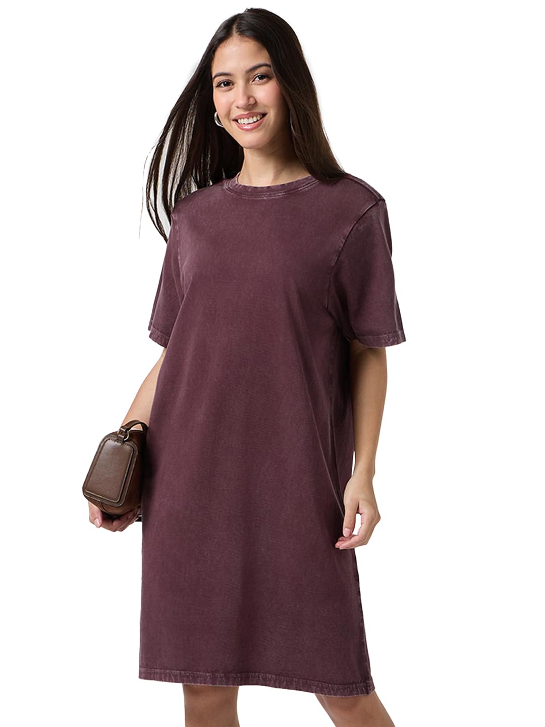 bewakoof Women's Self Design Regular Fit Half Sleeve Round Neck Pure Cotton Acid Wash T-Shirt Dress-picture-55