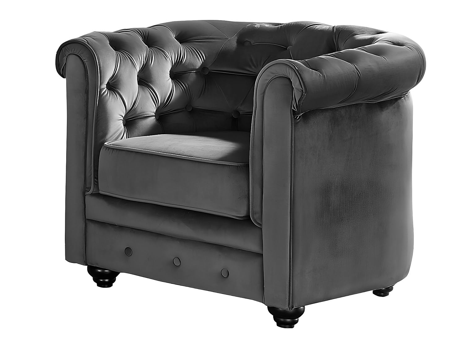 Vente-unique - Canapés 3 Places et 2 Places et Fauteuil en Velours Anthracite Chesterfield