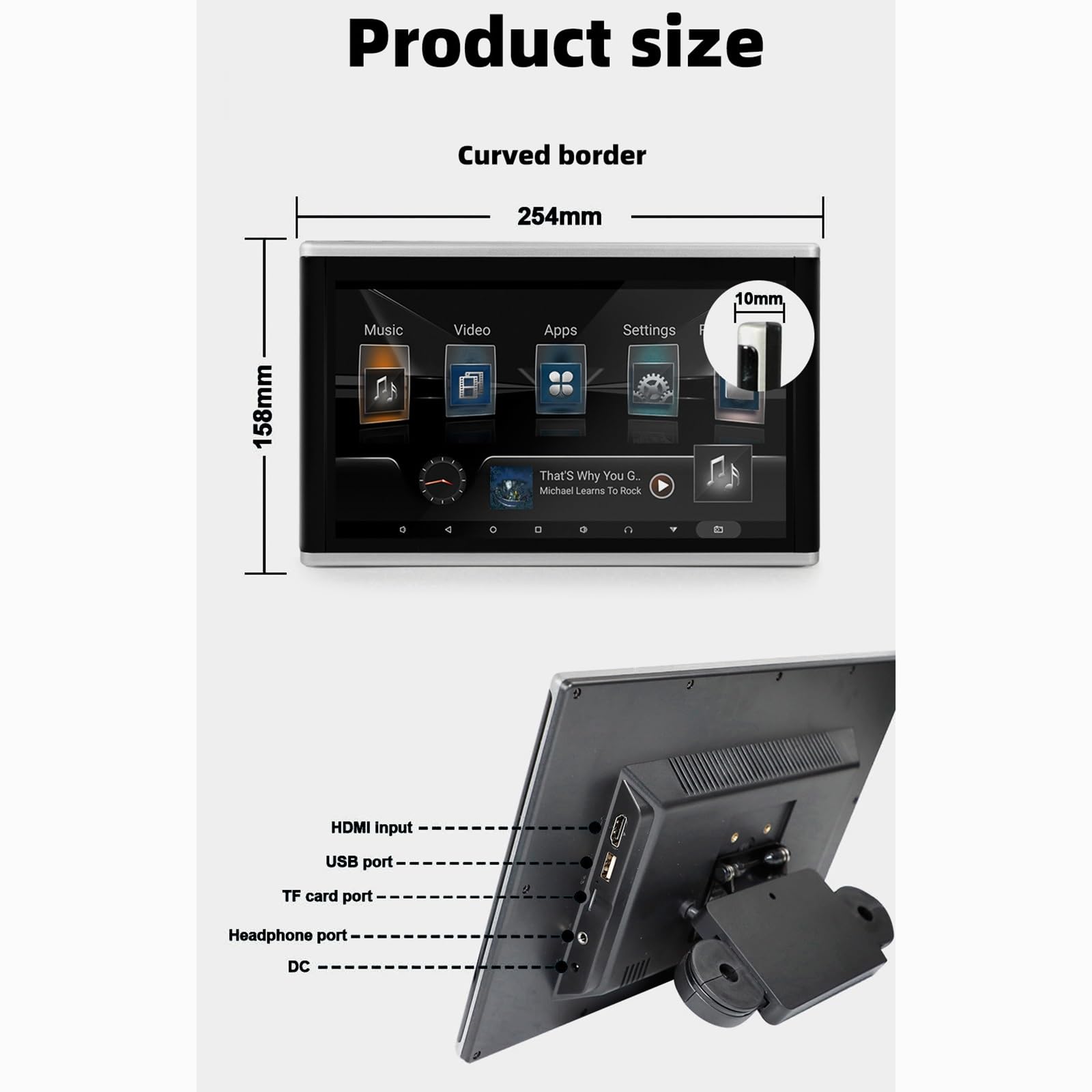 Générique Écran D'appui-tête Portable 10,1 Pouces pour Voiture, Lecteur Vidéo 4K pour Siège Arrière, Système De Divertissement Arrière 2+32 Go, Prise en Charge De Plusieurs Langues
