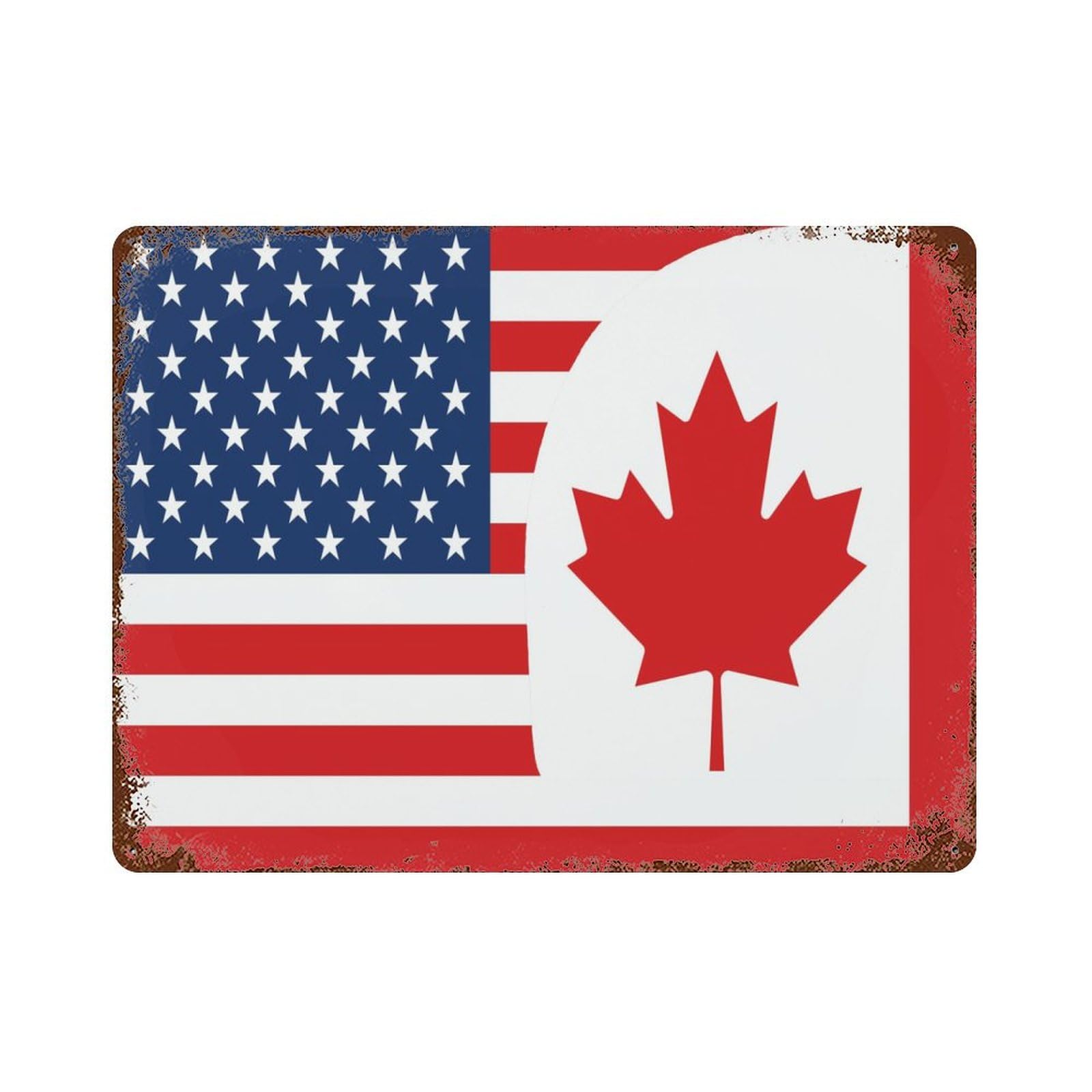 KWQDOZF America Canadian Flag Theme Metal Tin Sign,Vintage Iron Hanging Plate Horizontal with Rust Poster Wall Decor 12x16inch