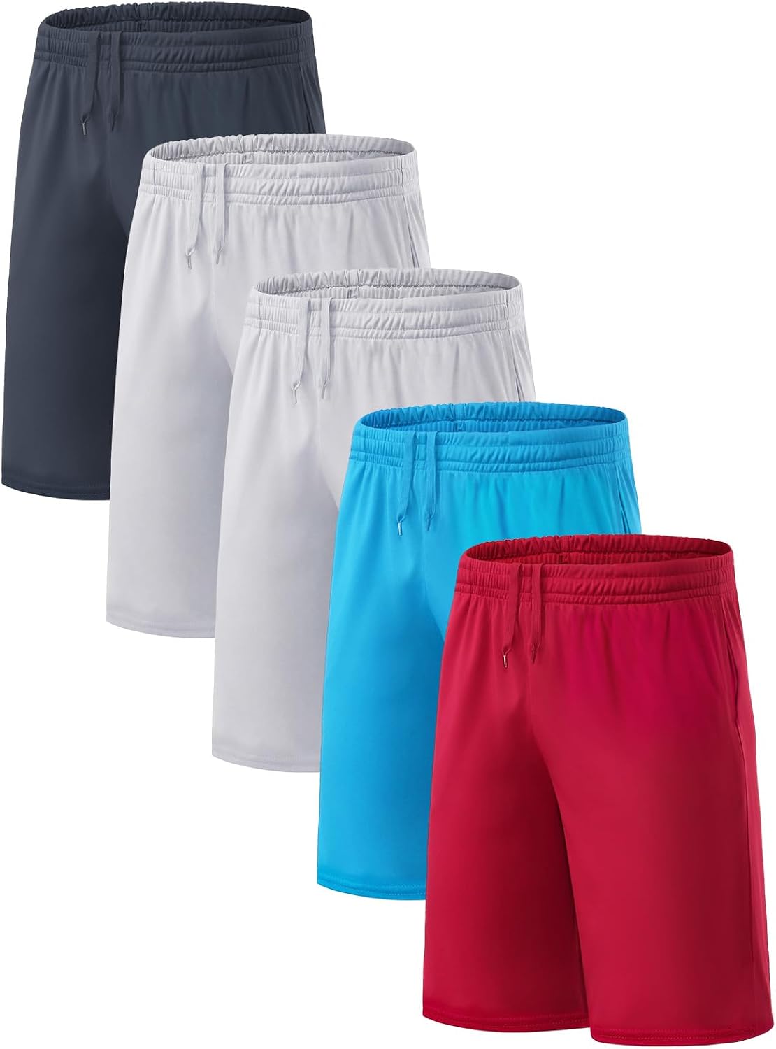 Boys Athletic Shorts 5 Pack, Lightweight Basketball Shorts for Kids Youth with Elastic Waist Drawstring, Quick Dry
