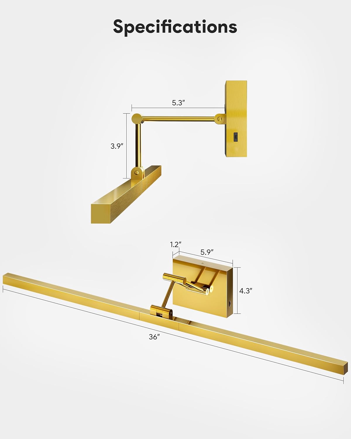 VONLUCE 36" LED Bathroom Vanity Light, 3CCT Modern LED Vanity Lights with 360° Rotatable Head Swing Arm, 15.4W Bathroom Light Fixture Over Mirror, LED Lights for Bathroom Bedroom, Brushed Gold