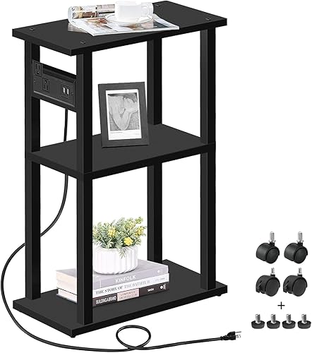 TUTOTAK Mesa auxiliar pequeña y estrecha con estación de carga, mesa auxiliar delgada para espacios pequeños, mesita de noche delgada con puertos TUTOTAK Mesa auxiliar pequeña y estrecha con estación de carga, mesa auxiliar delgada para espacios pequeños, mesita de noche delgada con puertos
