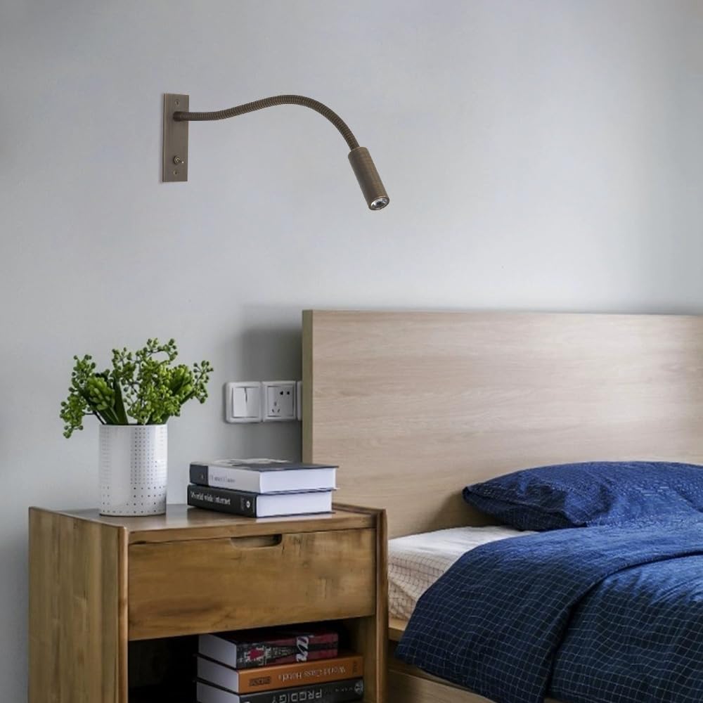 Lámpara De Pared De Cuello De Cisne LED - Aplique Ajustable Para Lectura En La Cama, Con Interruptor, 3W Blanco Cálido