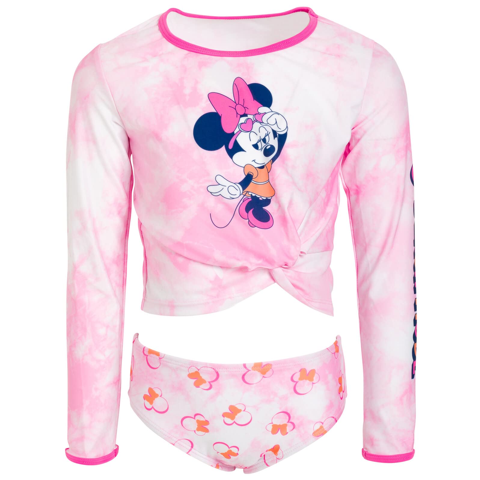 Disney Minnie Mouse Little Girls Pullover Swim Rash Guard Bottom Pink 4