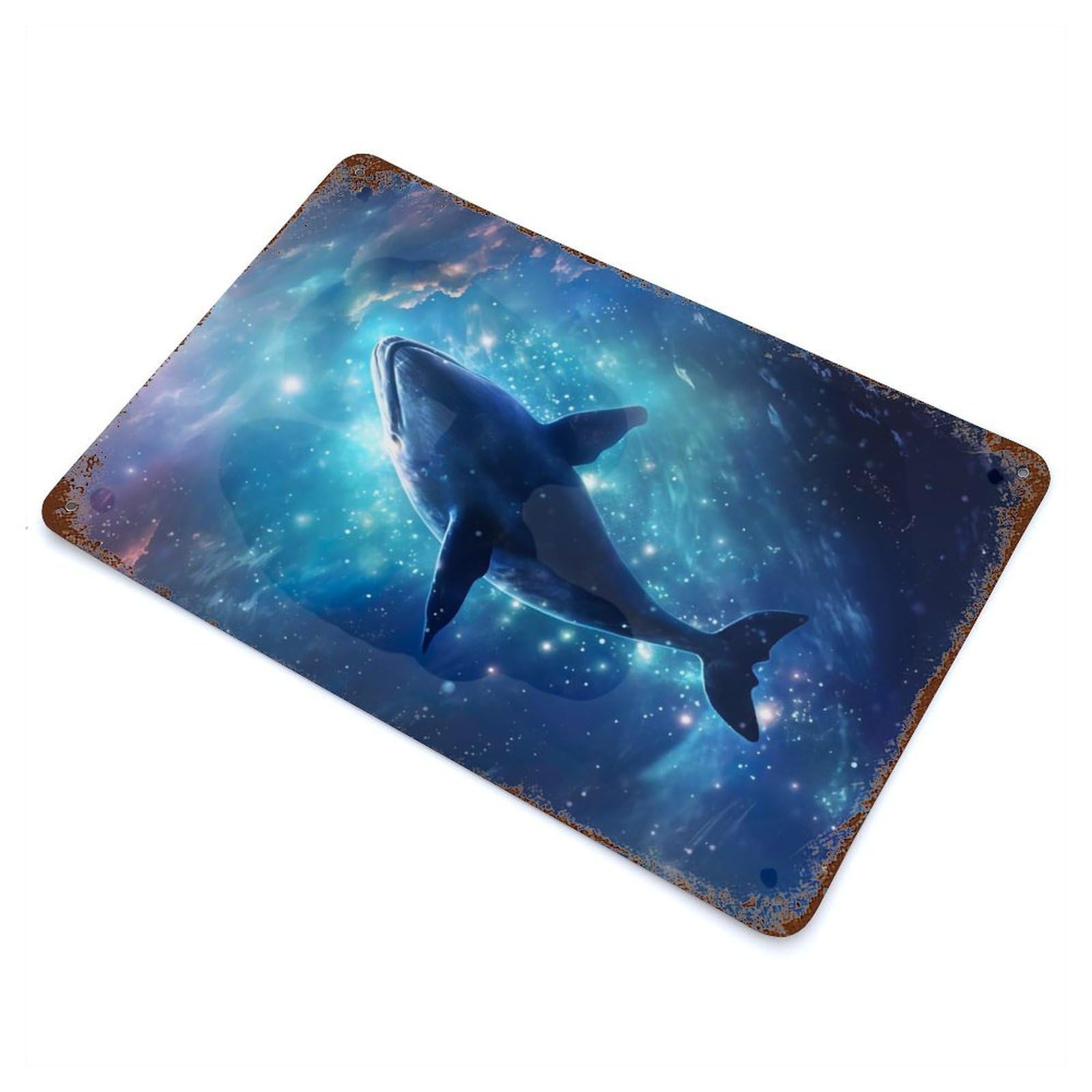 Rust Effect Whale Shark Rusty Metal Tin Sign 11.8"x7.9", Old School Wall Decor for Basement, Hobby Room And Garage Decor