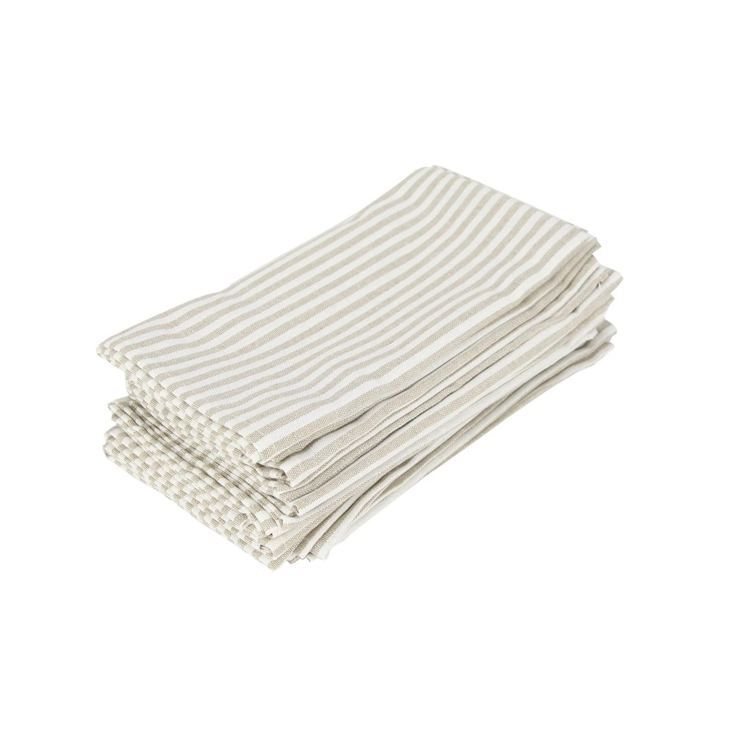 Set di 12 strofinacci da tavola in lino misto cotone a righe tinta unita (40 x 30 cm) per eventi domestici (12-CJ012-3040Beige)