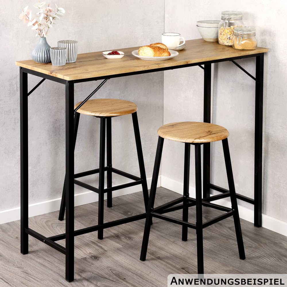 Kesper Bar-Set 3-teilig bestehend aus Bartisch und 2X Barhocker - Metall schwarz - Holzplatte - Küchenbar
