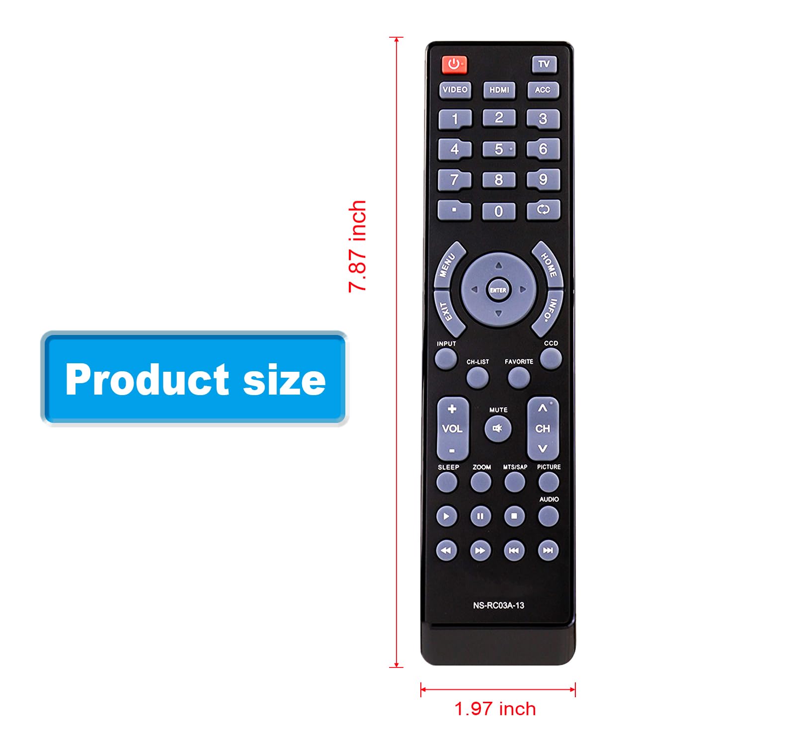 Insignia TV Replacement Remote Control - Compatible With NS-RC03A-13 & Multiple Insignia TV Models