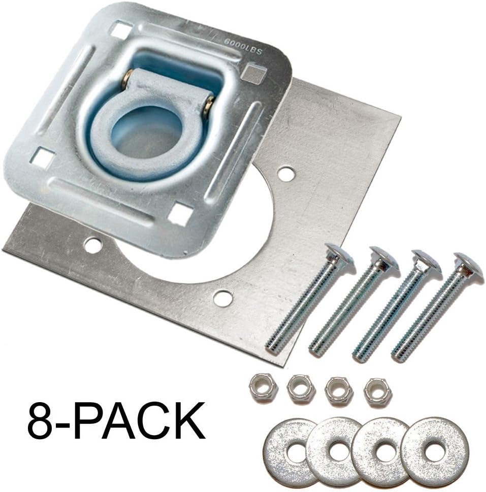D-Ring Recessed 6,000 lb. Tie Down and Backing Plate w/2-1/2 Hardware 8-pack