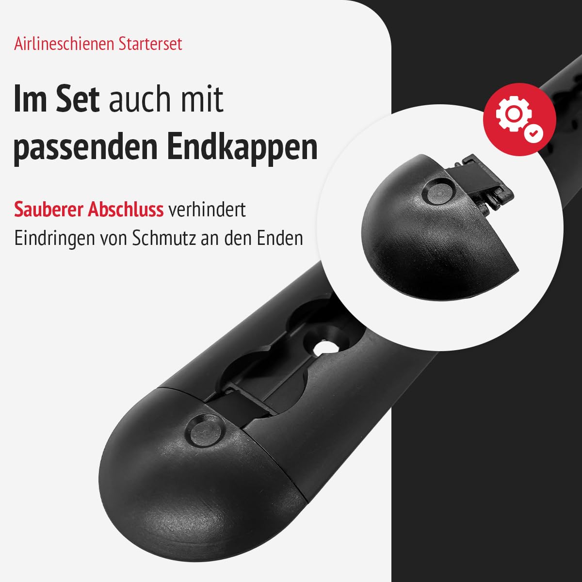 Airlineschienen-Set eckig 34 x 9,6 mm, schwarz KTL, gebohrt, mit Endkappen | 2 Aluminium-Zurrschienen mit 4 Endkappen für Transporter und Wohnmobile | Länge: 2 x 1,0 m (Startertset 2.2)
