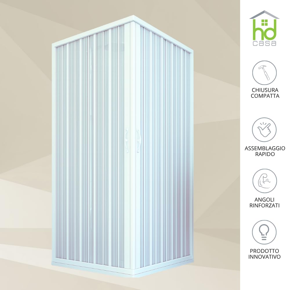 HDcasa Box Doccia Angolare a Soffietto in PVC Modello Paola, Doppia Anta Reversibile Riducibile, Apertura Laterale con Profili Bianchi, Cabina Doccia Salvaspazio Made in Italy, bianco 70x100 x185h cm