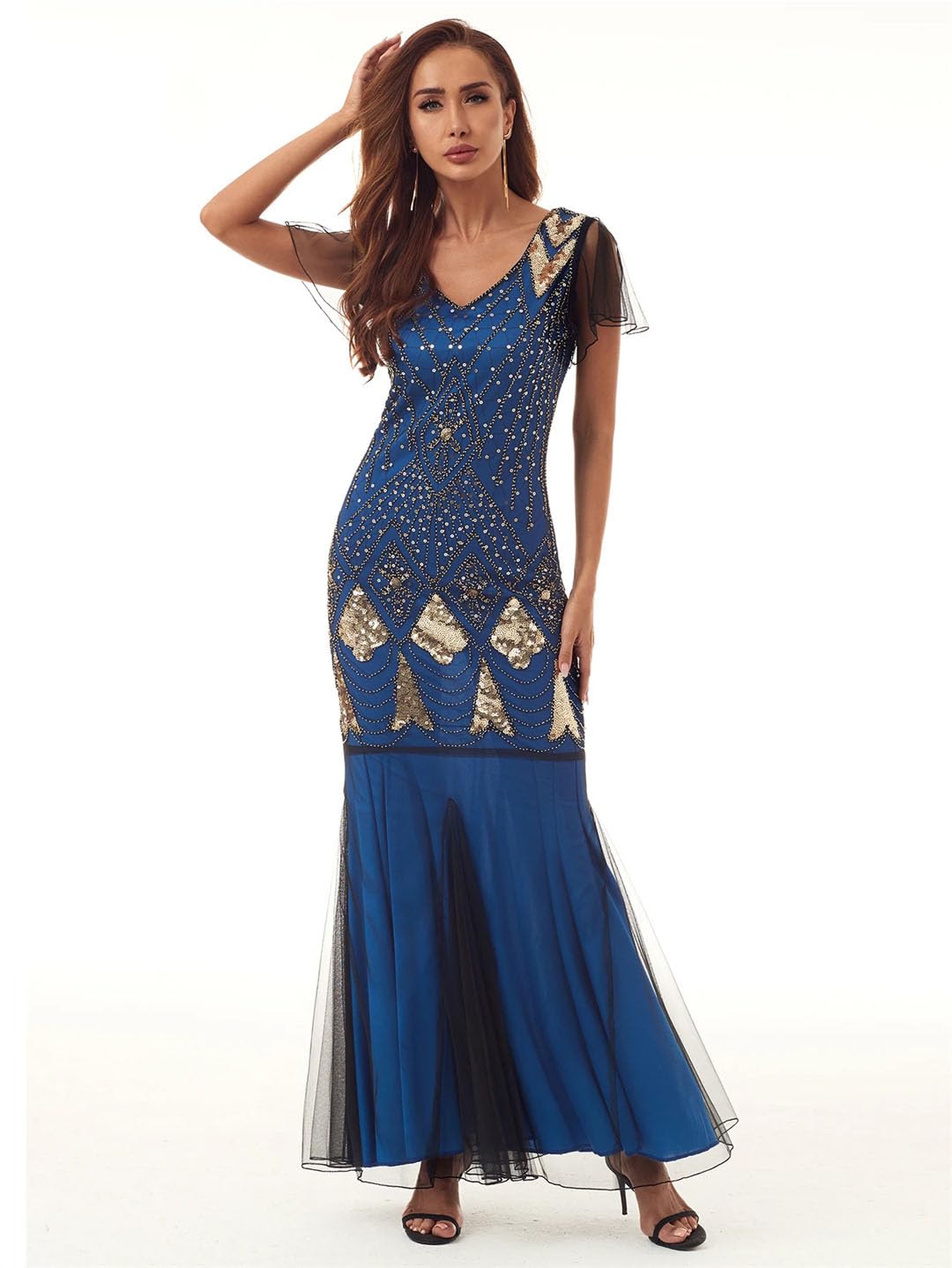 Vestido Largo Sexi De Lentejuelas Vintage para Mujer Vestido Elegante De Malla con Espalda Descubierta para Fiesta De Boda Vestidos De Noche para Graduación