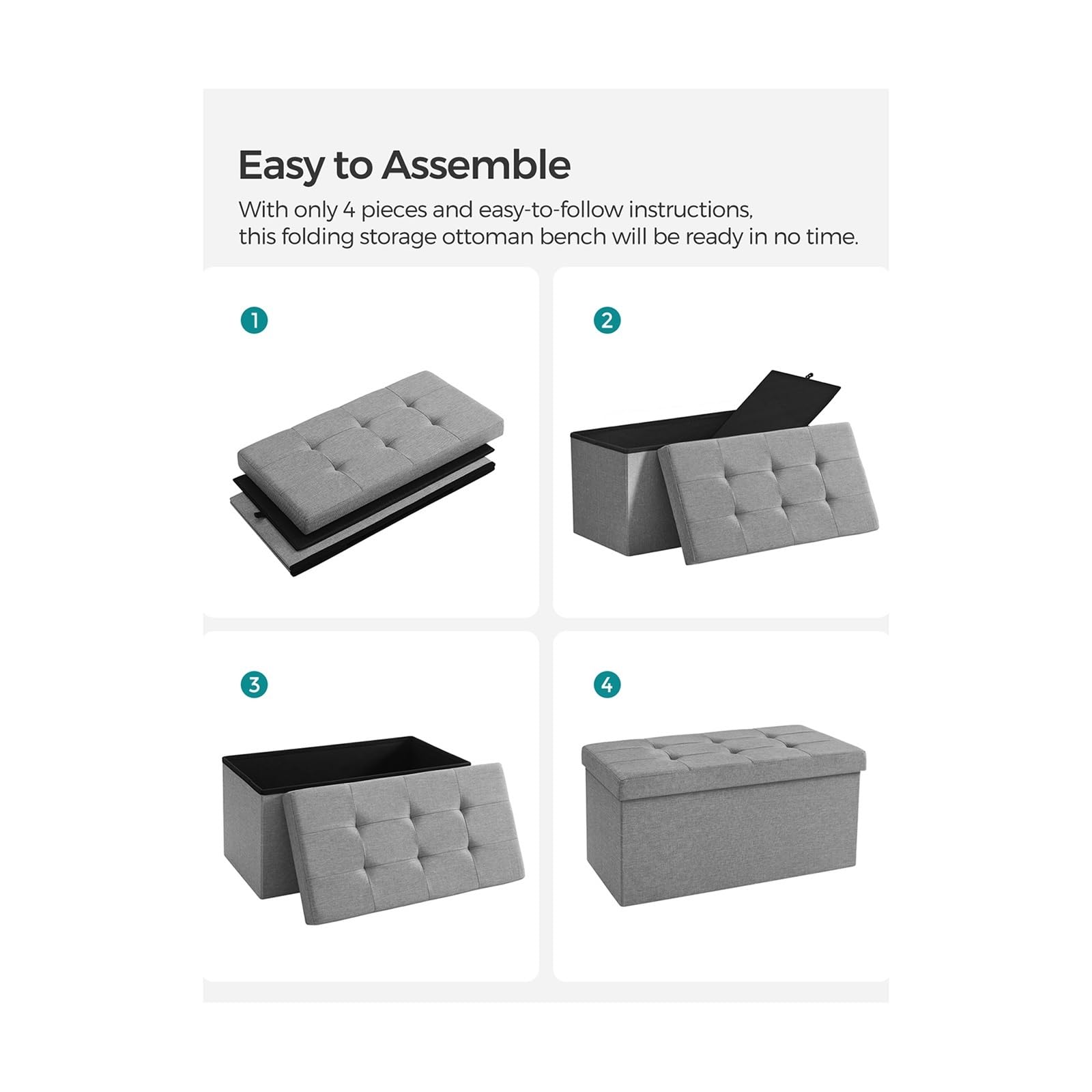 Banco Almacenaje Baúl Plegable Acolchado otomano de Almacenamiento con Tapa, Capacidad de 80 litros, soporta hasta 300 kg for el Pasillo del Dormitorio(Black)