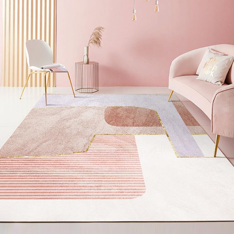 Teppich Wohnzimmer 80 x 120 cm Kurzflor Waschbar für Flur küche Wohnzimmer Schlafzimmer Büro Modernes Patchwork Geometrisch Rosa