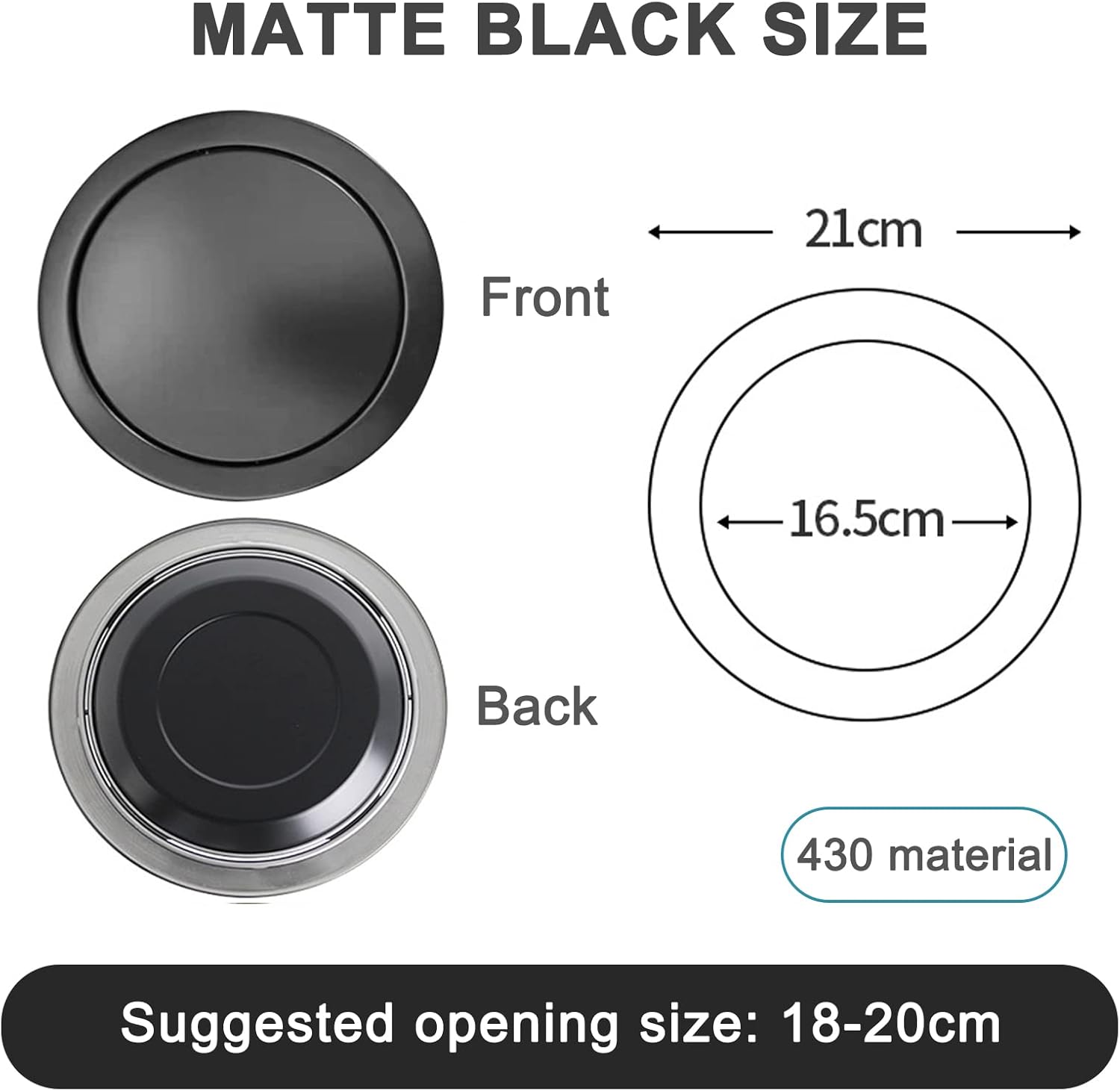 Trash Can Balance Flap Cover Embedded Countertop Built-in Garbage Can Rotating Top Lid, Kitchen Cabinet Round Brushed 304 Stainless Steel Waste Bin Swing Lid,Silver/430-Matte Black