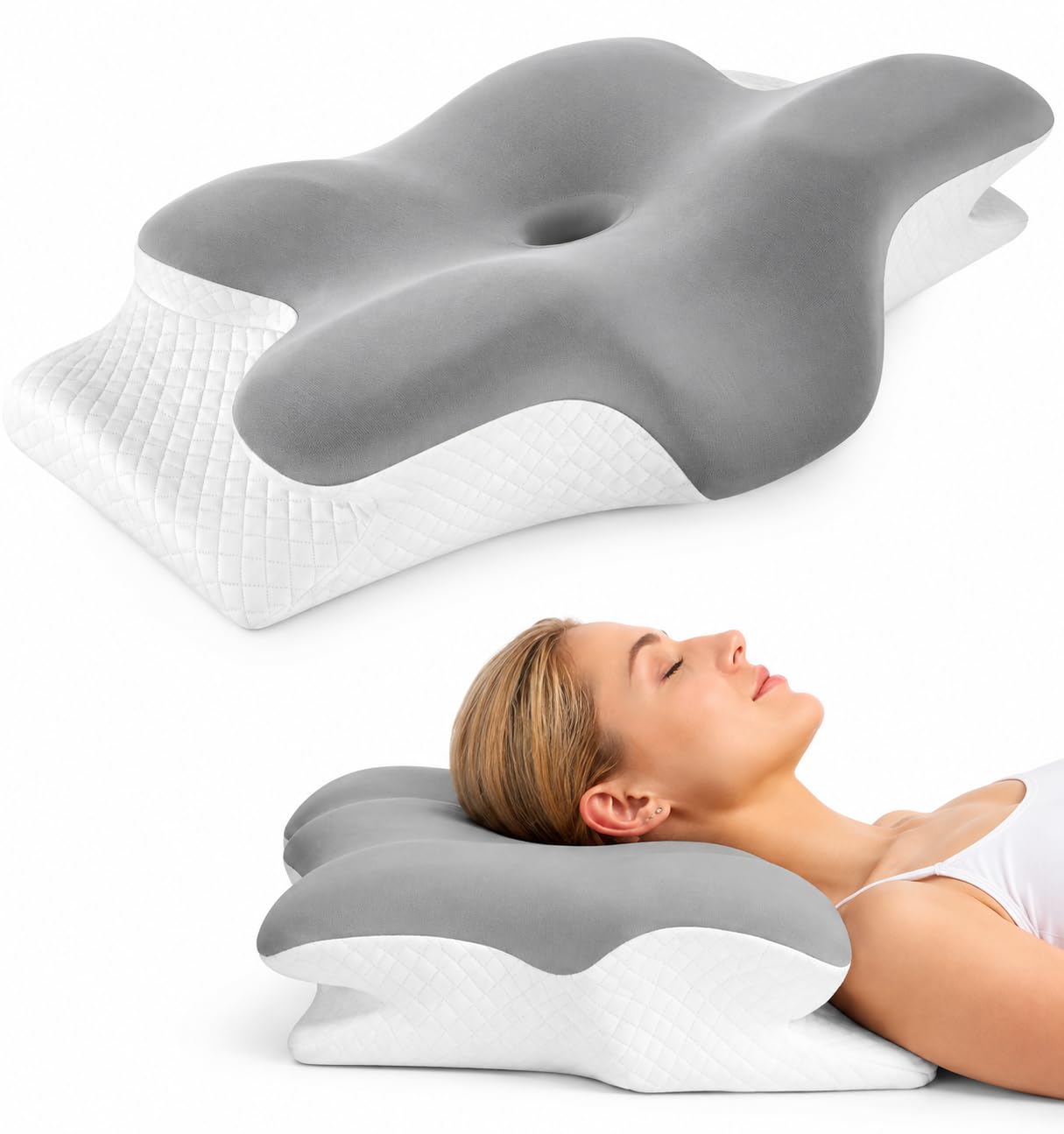 Memory Foam Pillow with Free Eye Mask & Ear Plugs, Ergonomic Neck Pillow for Neck & Shoulder Support, Breathable Removable Cover, Odor-Free, Cervical Pillow Ideal for Side, Back & Stomach Sleepers