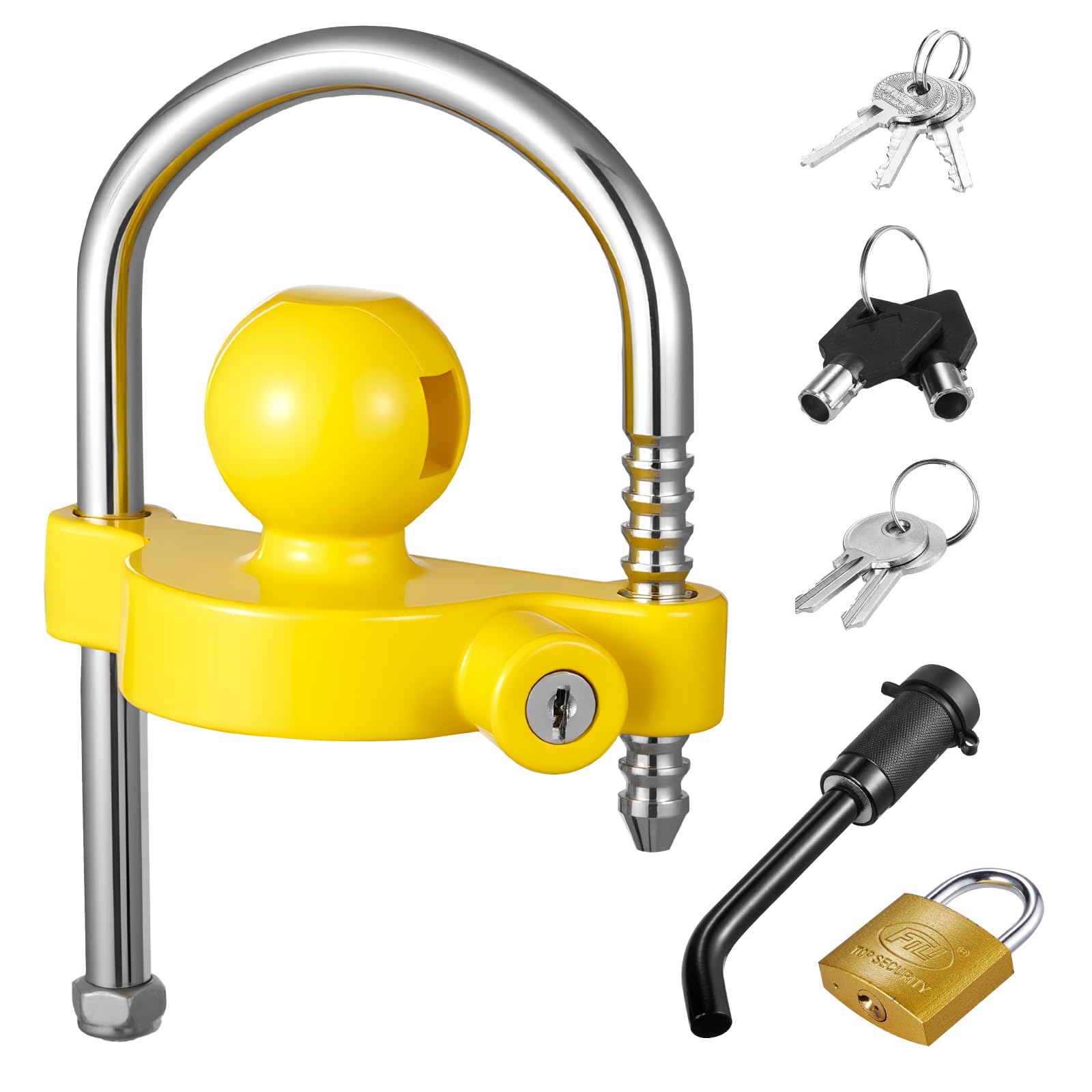 VEVOR Kit di Bloccaggio per Gancio di Traino Adatto per Attacchi, Blocco a Sfera Antifurto per Rimorchio per Impieghi Gravosi con Chiavi, Resistente alle Intrusioni, Design Regolabile in Altezza