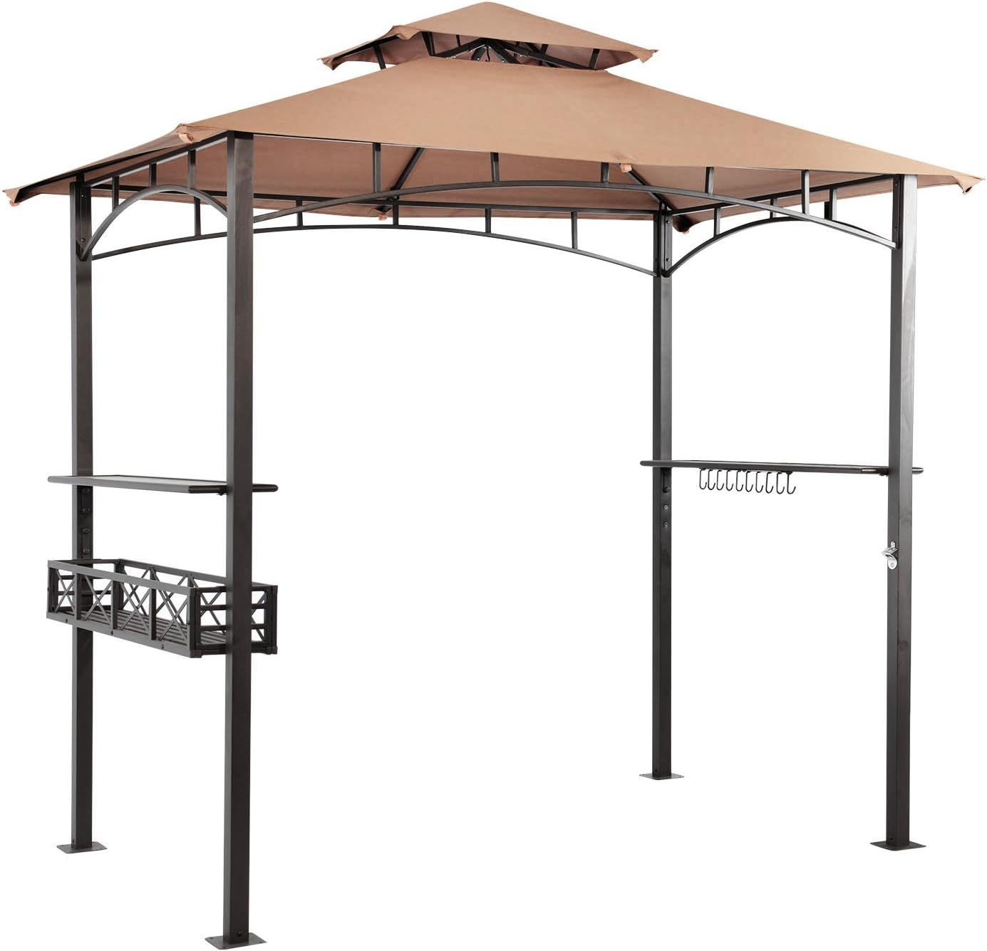 LCH 8 x 5 ft Grill Gazebo Patio BBQ Shelter, Outdoor Barbecue Double Tier Soft Top Canopy, Beige