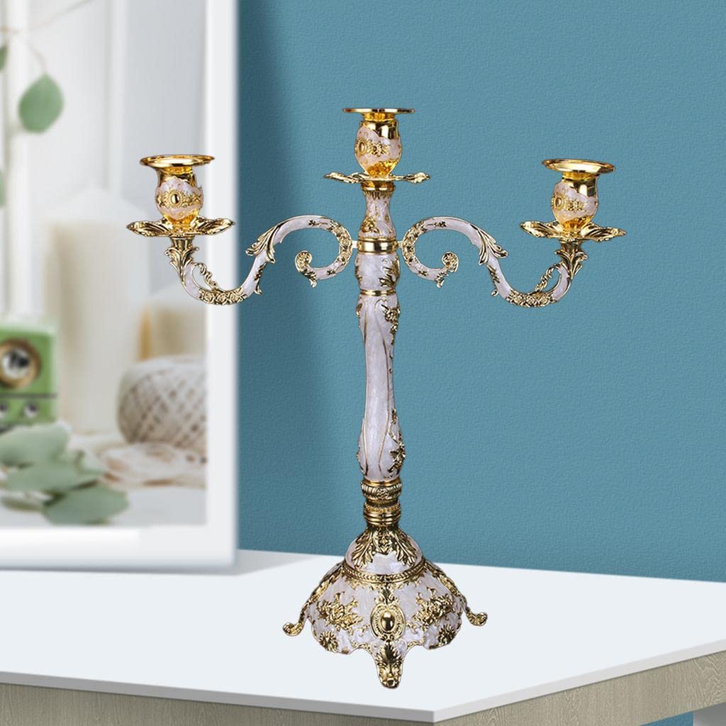 Kerzenständer Eleganter Metall Kerzenhalter Mehrarmiger Kandelaber Kunstvolle Candelabra Robuster Tischleuchter Modernes Trumpet Design für Hochzeiten, 3-Arm-Gold
