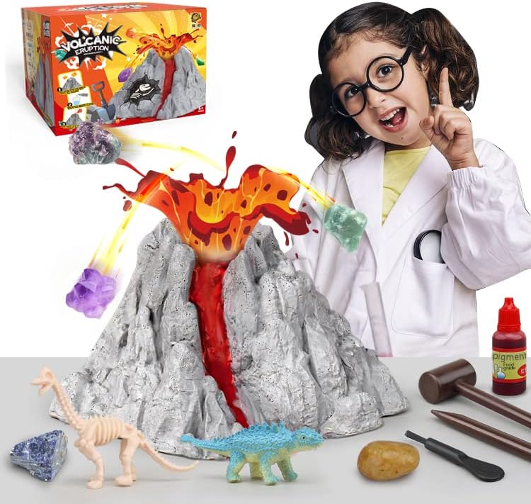 Kit de ciencia de volcán erupción y kit de excavación fósil de dinosaurio - Proyectos STEM para niños de 6 a 8 años de edad 8 a 12 años, juguetes