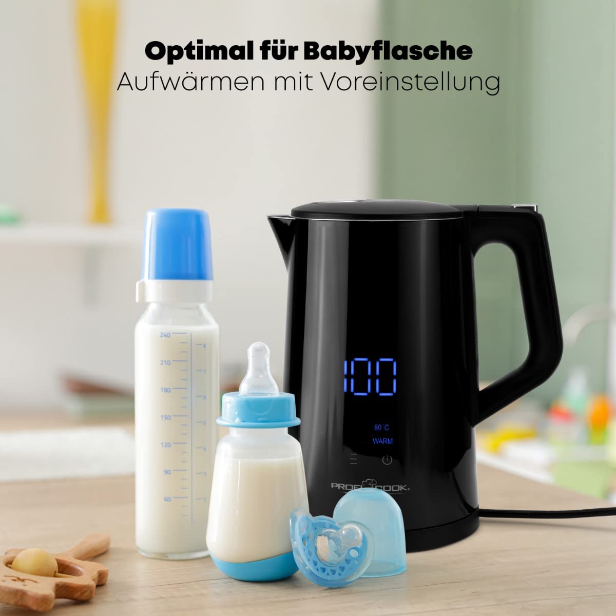 ProfiCook® Hervidor con ajuste de temperatura 1,7 litros - selección de temperatura 50°-100°C, función mantener caliente, tetera con ajuste de temperatura - PC WKS 1243