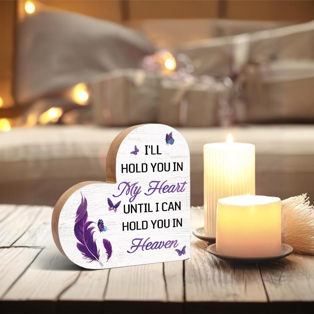 Haizct I'll Hold You in My Heart Butterfly Wooden Heart Plaque Sign, In Loving Memory Wooden Plaque, Memorial Present for Loss of Loved One, Bereavement Condolences Gifts for Women Mom Dad Sister BFF - Image 3