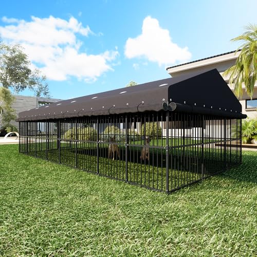 10x20x6 FT Large Dog Kennel, Outdoor Dog Crate with with Triple Safety Locks, Heavy Duty Outside Dog Cage Animal Enclosure with Roof Metal Secure Fence Playpen (118" W x 238" D x 78" H)