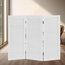 3 Panel Small Room Divider, White Folding Room Divider Screen Wooden Screen Divider with Shutter Design Short Privacy Screens for Decoration 35.4" W X 32" H White