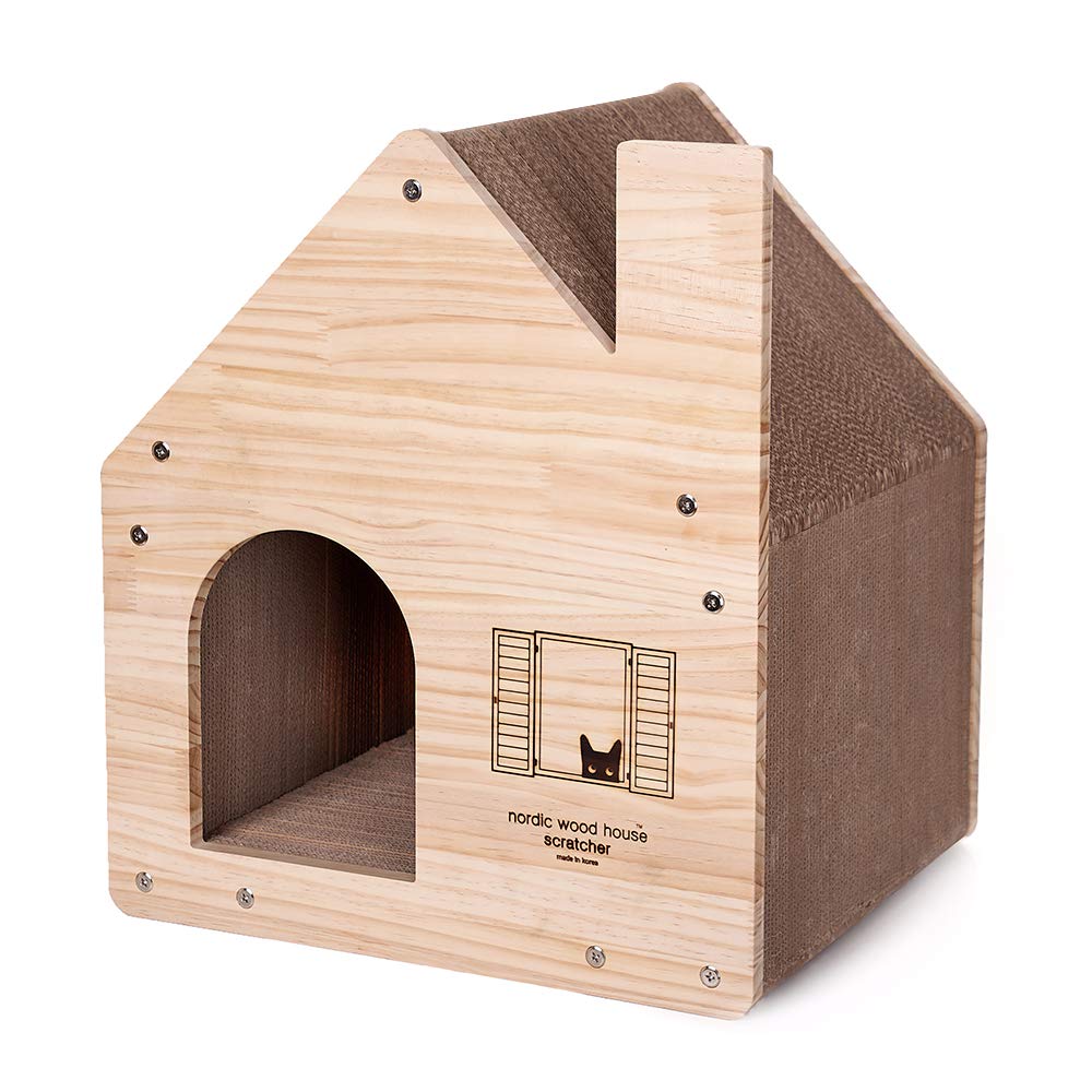 YAOMI Wood ノルディックハウススクラッチャー/猫 爪とぎ ハウス型