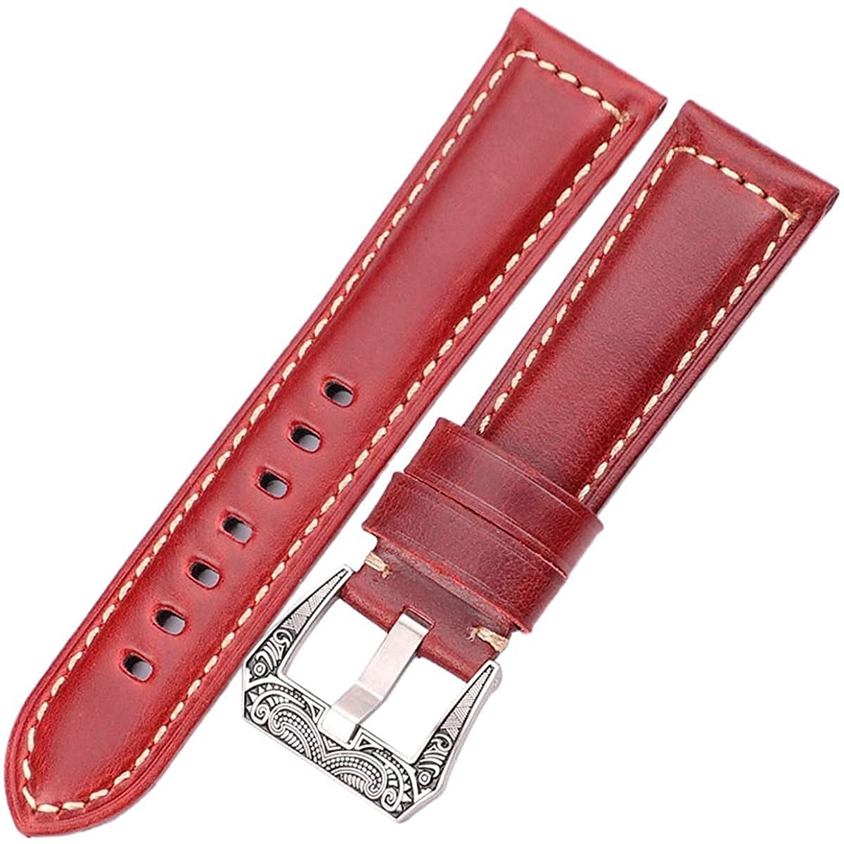 YSJNHX Armband Damen Herren Leder Uhrenarmbänder Uhr Zubehör Armband (Farbe: Gelb, Größe: 20 mm) (Farbe: Braun Rot, Größe: 20 mm)