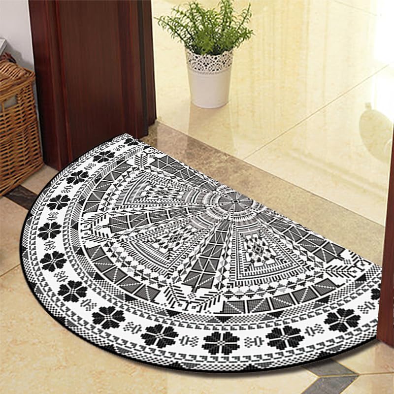 TGDGFKIAS Semi-Circular Carpet, Half Moon Semi Circle Fireside Rugs for Living Room Washable Inside Door Mat Bedrooms(Grey 890 3 Models,60cm X 110cm)