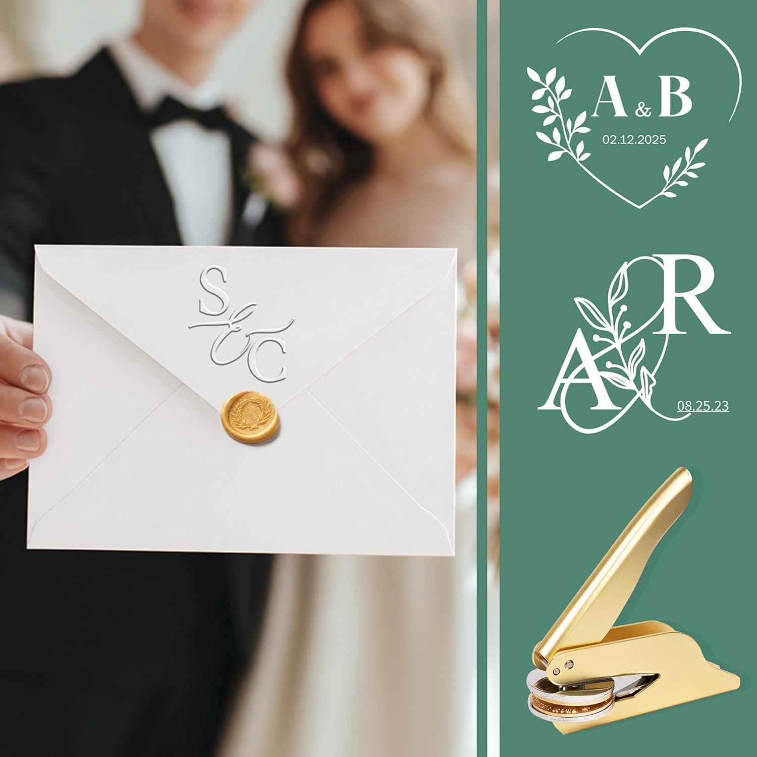 Personalized Wedding Embossing Stamps - Custom Embosser for Invitations, Envelopes, Napkins, Books, Initial Stamps - Wedding Stamp Gift for Couples