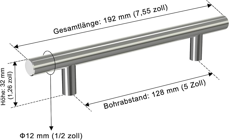 AwmnSrman Konyhai Fogantyú Szett - 15 db Rozsdamentes Acél Szekrényfogantyú, 128 mm, Ezüst, Modern Megjelenés Konyhaszekrényekhez, Fiókokhoz
