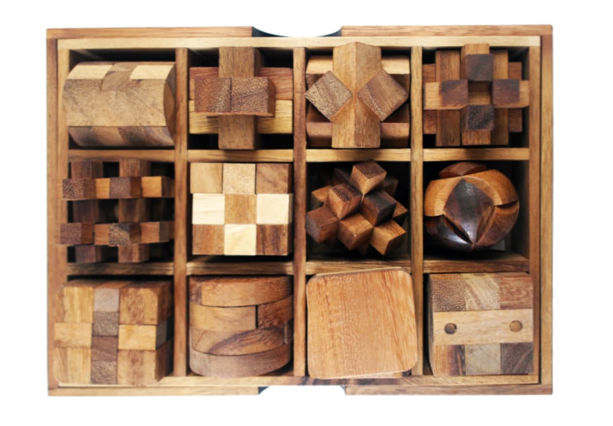 Wooden Puzzle Box Sets include 3D brain teasers, logic puzzles, and interlocking games for adults and teensa gift That will add brain-bending fun to your decor. (12-set-wooden) - Image 4