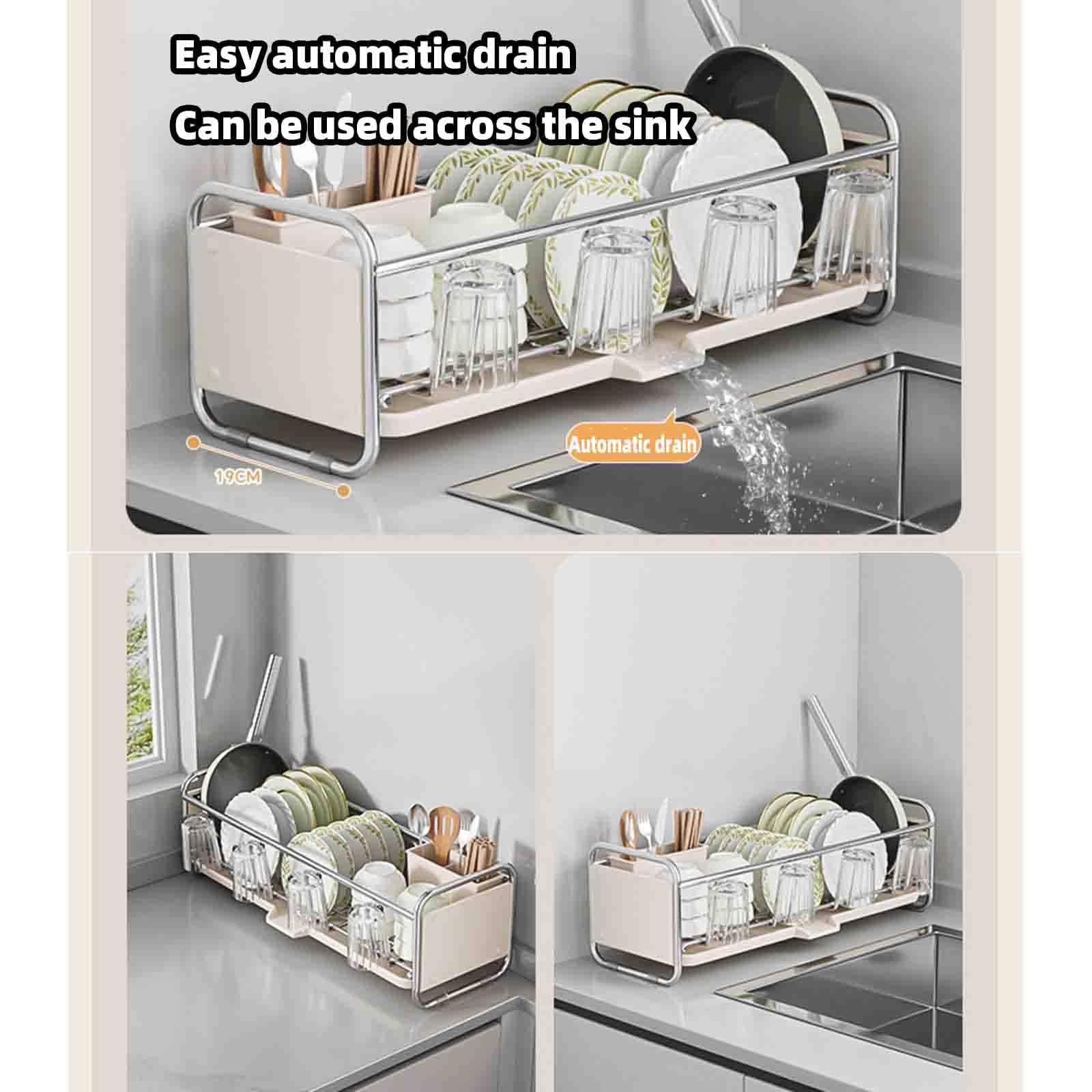JUSHZ Abtropfgestell Geschirr Geschirrabtropfgestell Dish Rack Geschirrständer Abtropfhalter Ständer Abtropfgitter Geschirrablage Abtropfschale Geschirrkorb Besteckkorb Schmal (43x17x17cm,Black)