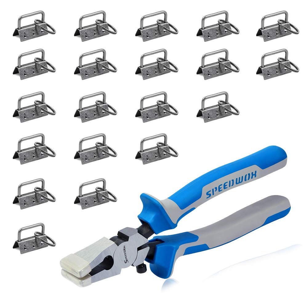 SPEEDWOX Glass Breaking Pliers with 20 Pcs Key Fob Hardware Set with Keychain Split Rings Webbing Fabric Strapping Wristlet Set Breaking Pliers Tools with Rubber Tips (1.25" Dark Nickel)