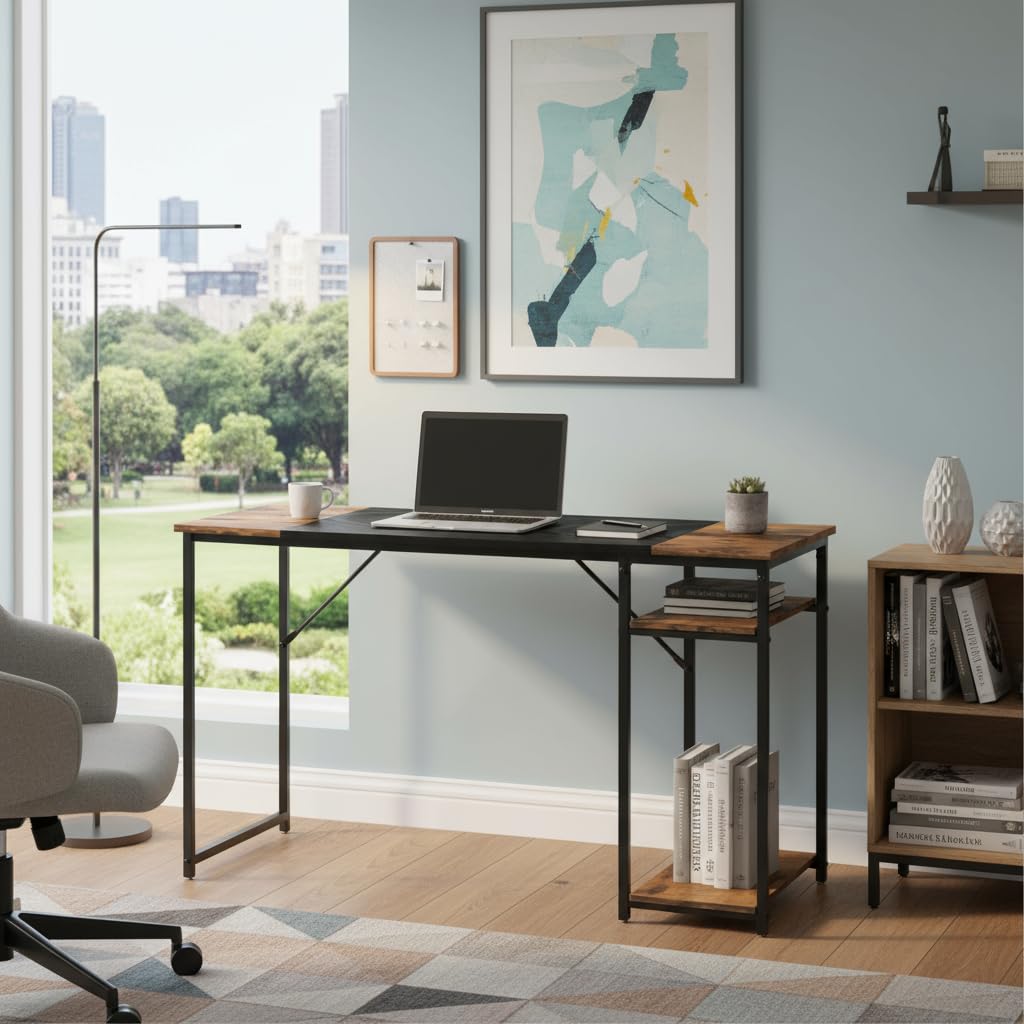 Bureau HOMYLIN 120 cm avec Étagères Marron - Espace de Rangement Optimisé