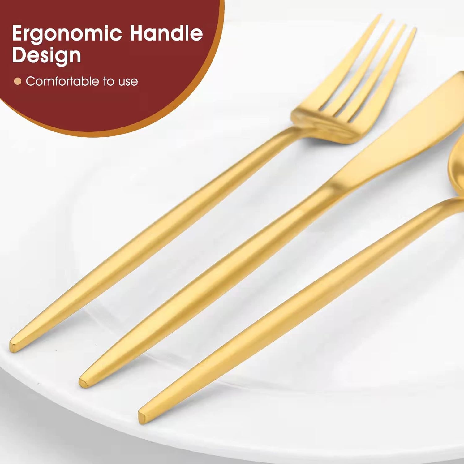 Buy 1 get 1 Vanston Matte Gold Silverware Set, 20-Piece Stainless Steel Flatware Set,Satin Finish Cutlery,Elegant Utensils Service for 4, Heavy Duty Gift and Dishwasher Safe
