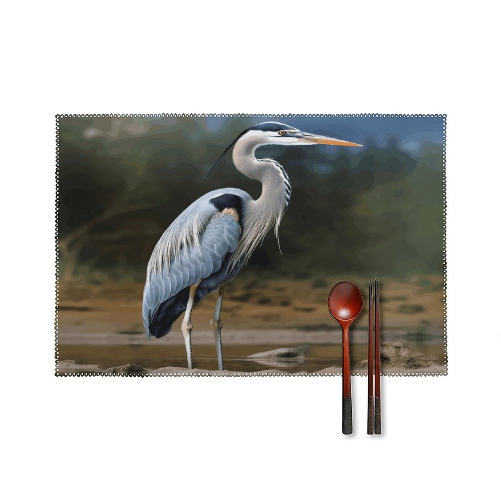 Heron Placemats Set of 4 Heat Resistant Non-Slip Place Mats Reusable Dining Table Mats Canvas Place Mat Anti-Fading Waterproof Placemats for Dining Table Decor