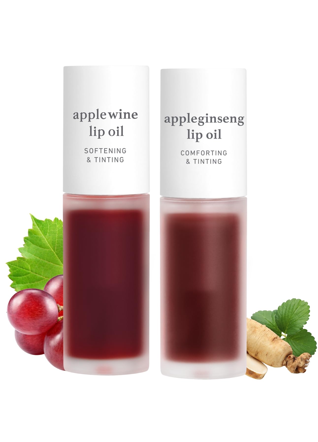 NOONI Korean Vegan Lip Oil - Applewine, 0.12 Fl. Oz. + Korean Lip Oil - Appleginseng, 0.12 Fl. Oz. Bundle