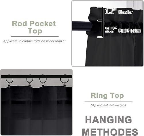 Miniatura 10 de OWENIE Juego de 2 cortinas traslúcidas blancas para cenefa de cocina, pequeñas, cortas, modernas, con bolsillo para barra, cortina de gasa para