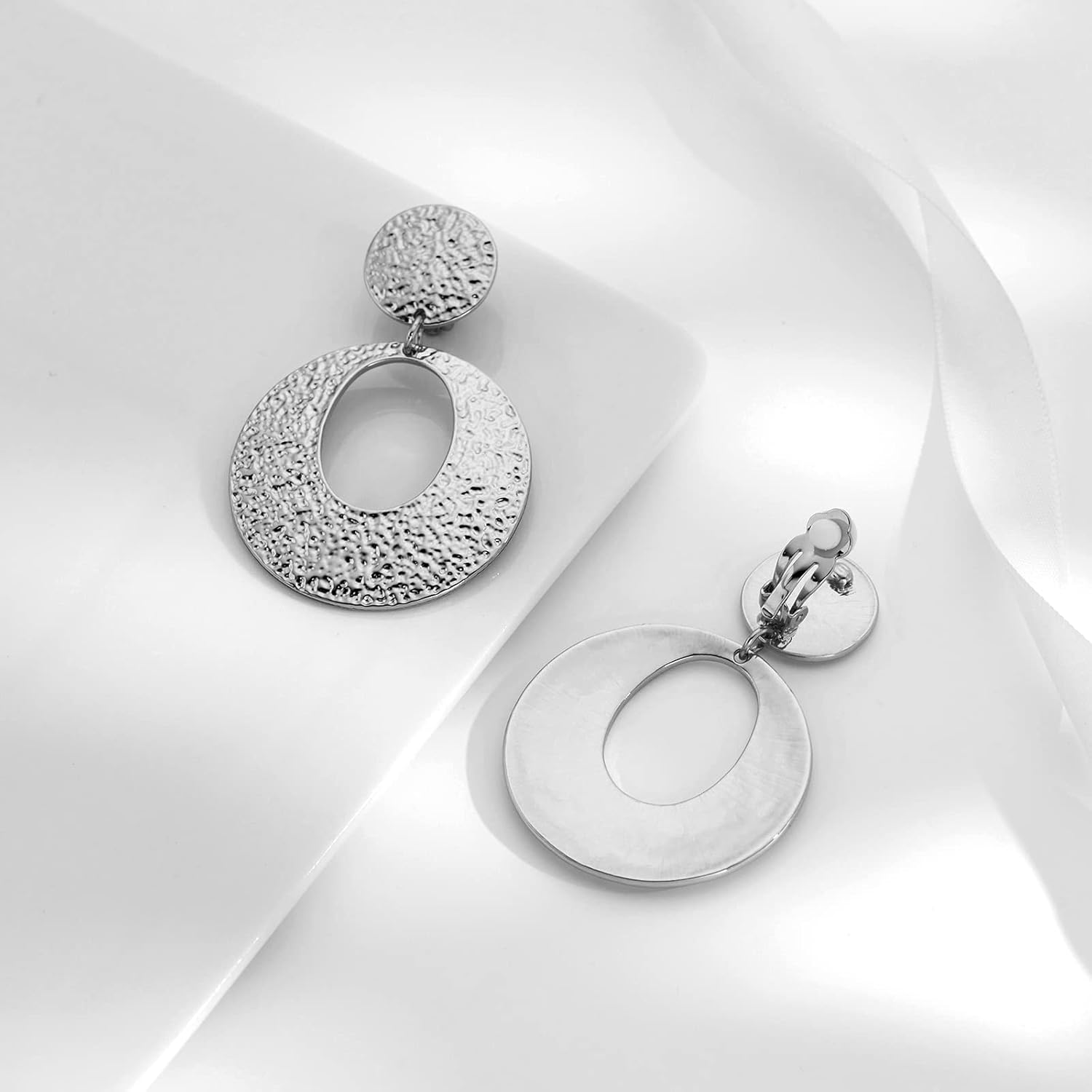 Matte Gold Silver Large Clip On Earrings for Women Statement Earrings - Image 5