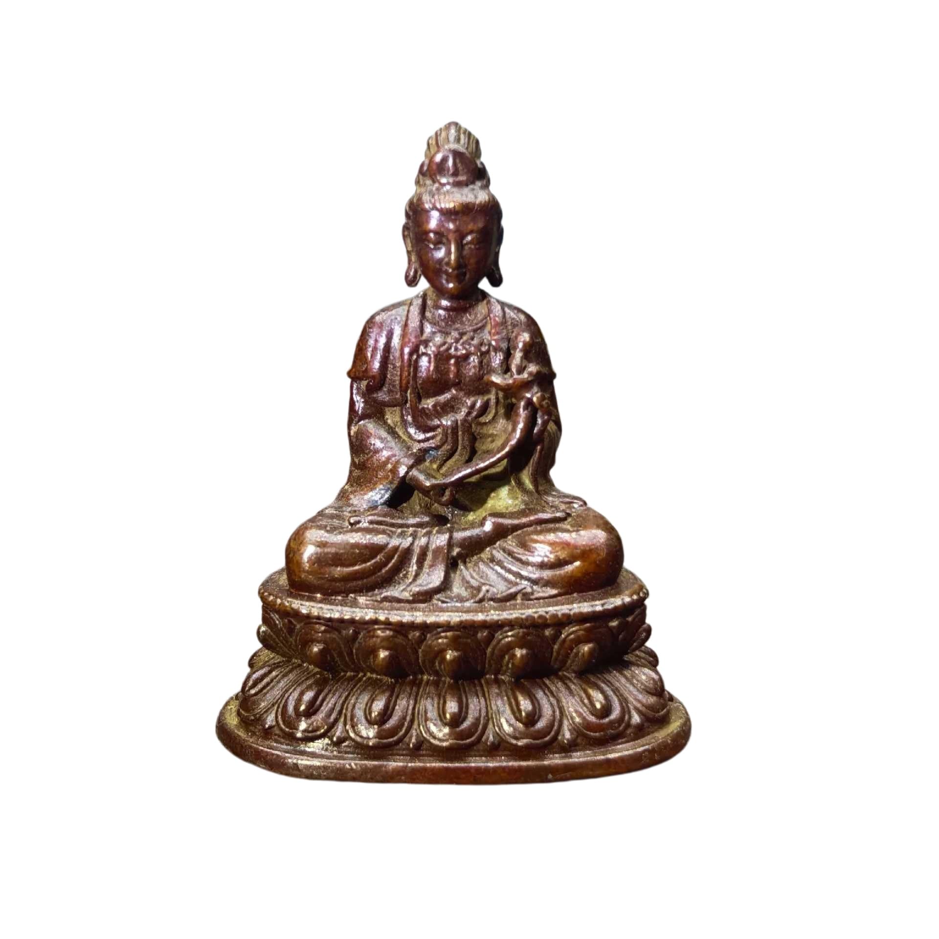 Huolimxun Antique And Distressed Manjushri Pocket Buddha Bronze Statue