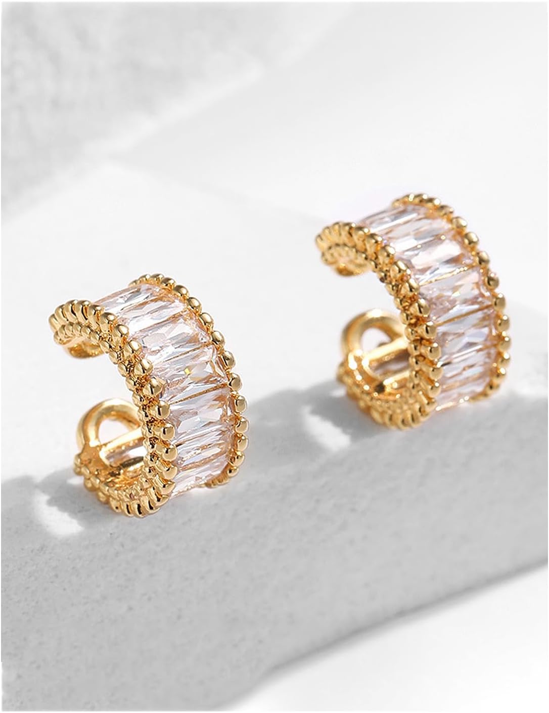 Ear Cuffs in 18K Gold - CZ Paved Hoop Conch Cuff Earrings for Women,Men - Sparkle Rhinestones Clip On Wrap Earrings Non Pierced - Image 4