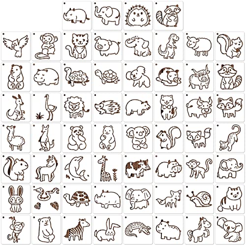 MWOOT 60 Tiermalerei Schablone Niedlich Tiere Painting Stencils,Wiederverwendbare Kunststoff Tiere Schablonen Zum Malen für Kinder,Zeichnung Vorlage für Scrapbooking Leinwand Handwerk(7.6x7.6cm)