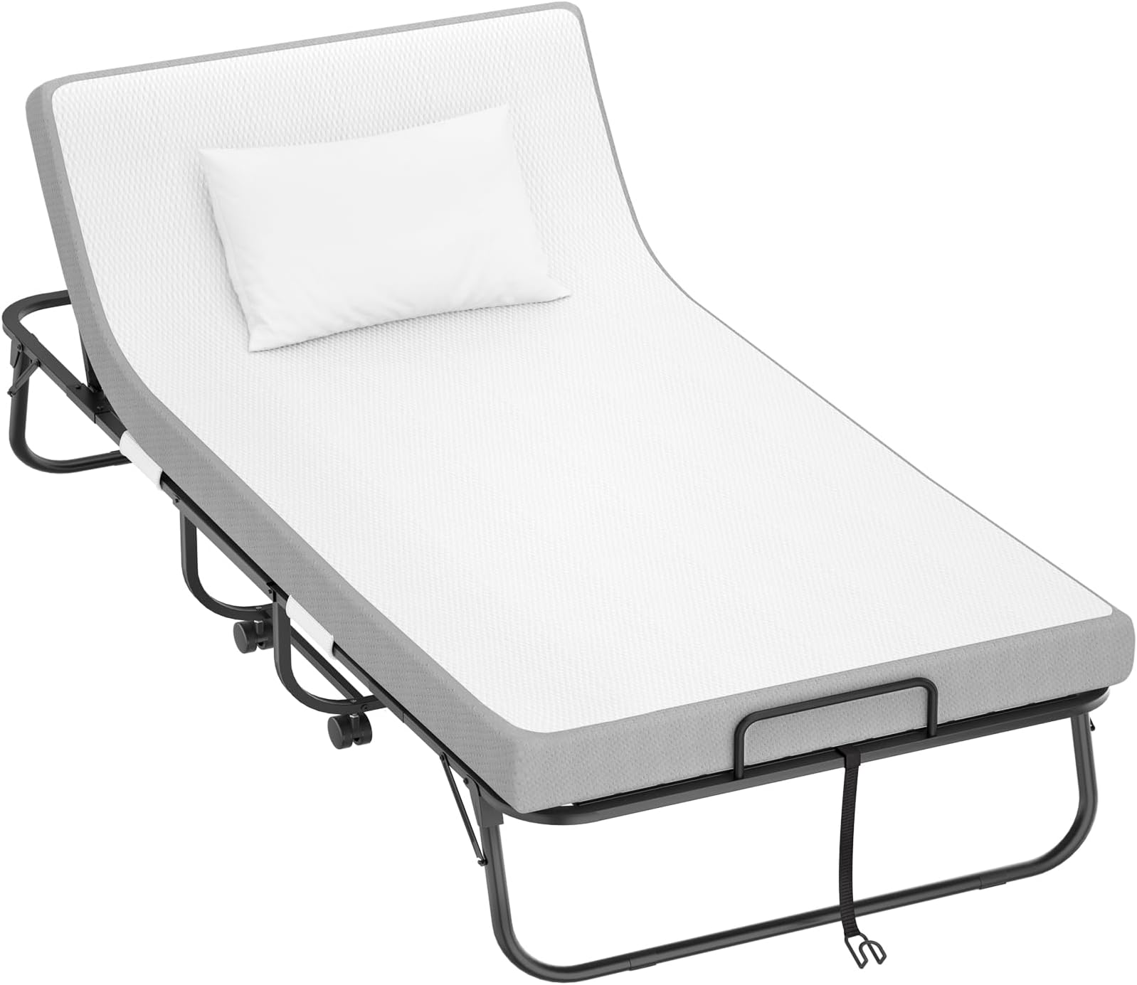 Homieasy Folding Bed with Mattress, 6 Adjustable Positions Backrest, Foldable Storage Cover, Rollaway for Adults Memory Foam Mattress and Metal Frame, Cot Size Extra (75'' x 31''), Black