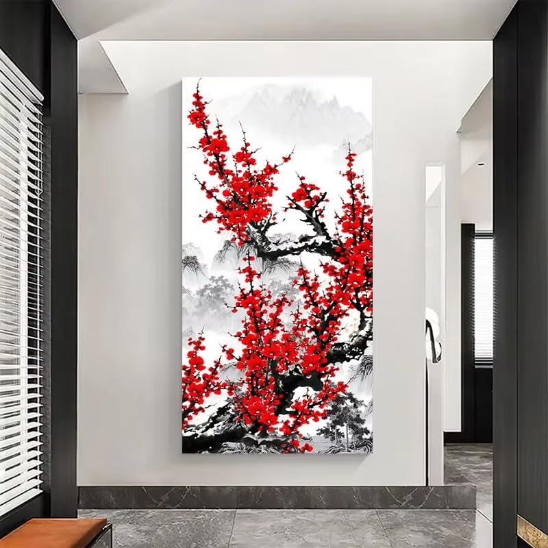 Affiche peinture à l'encre fleurs de prunier pour harmoniser votre intérieur