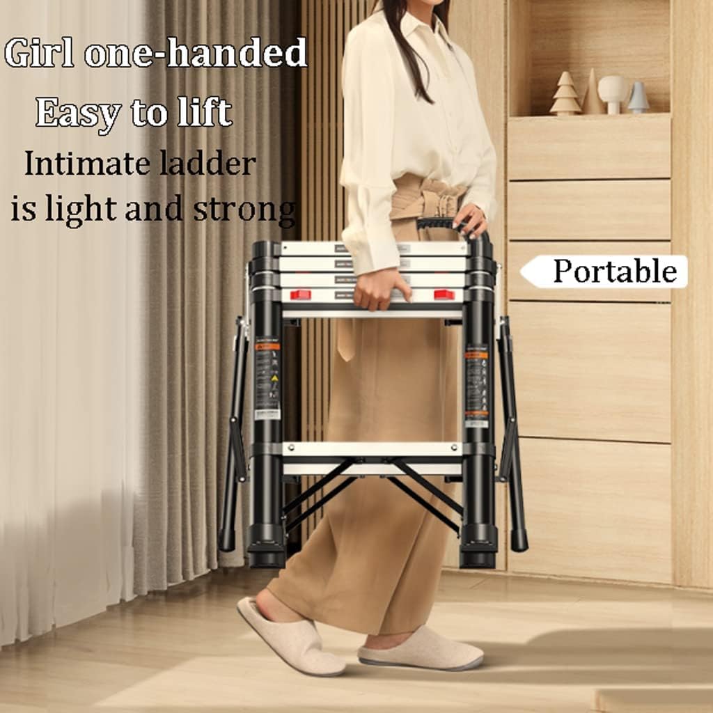Telescoping Ladder, Telescoping Telescopic Extension Portable - Collap Wide Pedal Multi-Purpose Ladder Aluminum A-Frame Telescoping Ladder Folding 5 Step Ladder with Home Ladders,150KG/330LB Capacit